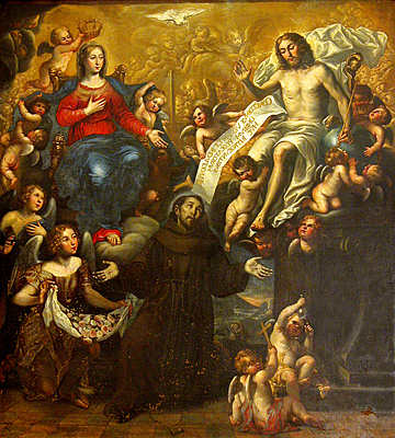 Tela di Giuseppe Trombatore rappresentante La Porziuncola di San Francesco 1678 nella chiesa del Rosario a Maratea